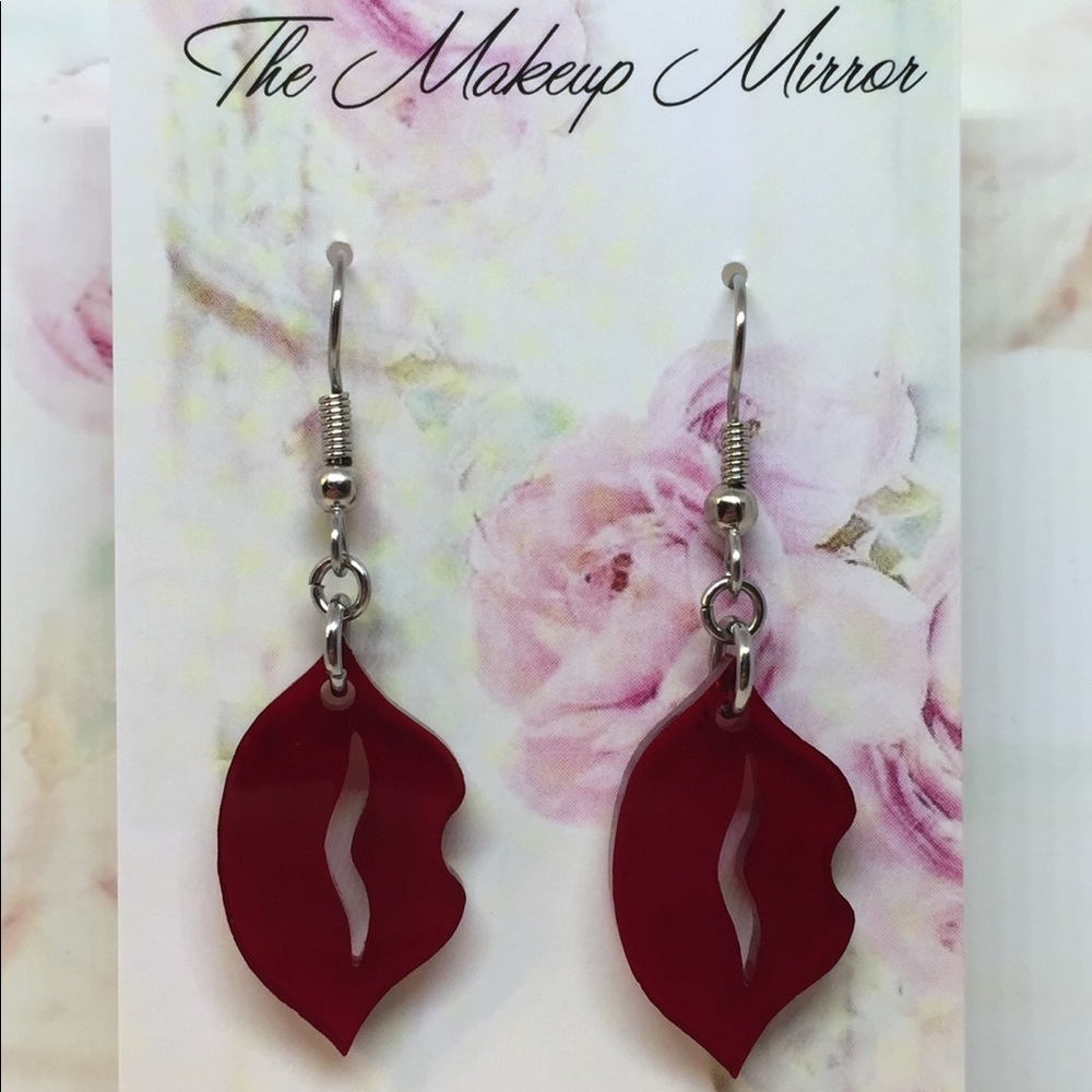 Dark Red Lip Earrings 💋Handmade & NWT💋